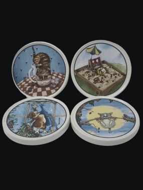 SET OF 4 WHIMSICAL CAT - DRINK COASTERS - CLAY DESIGN - GARY PATTERSON
